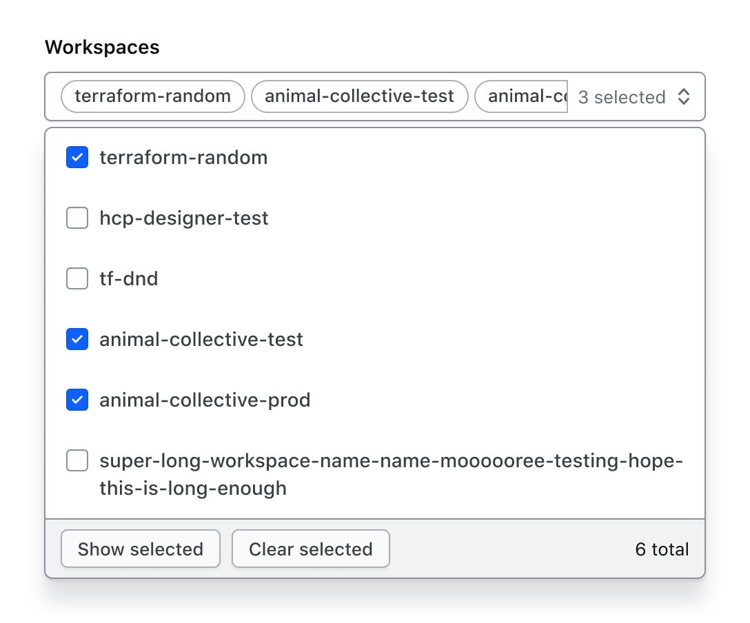 Multiple selection example with list open